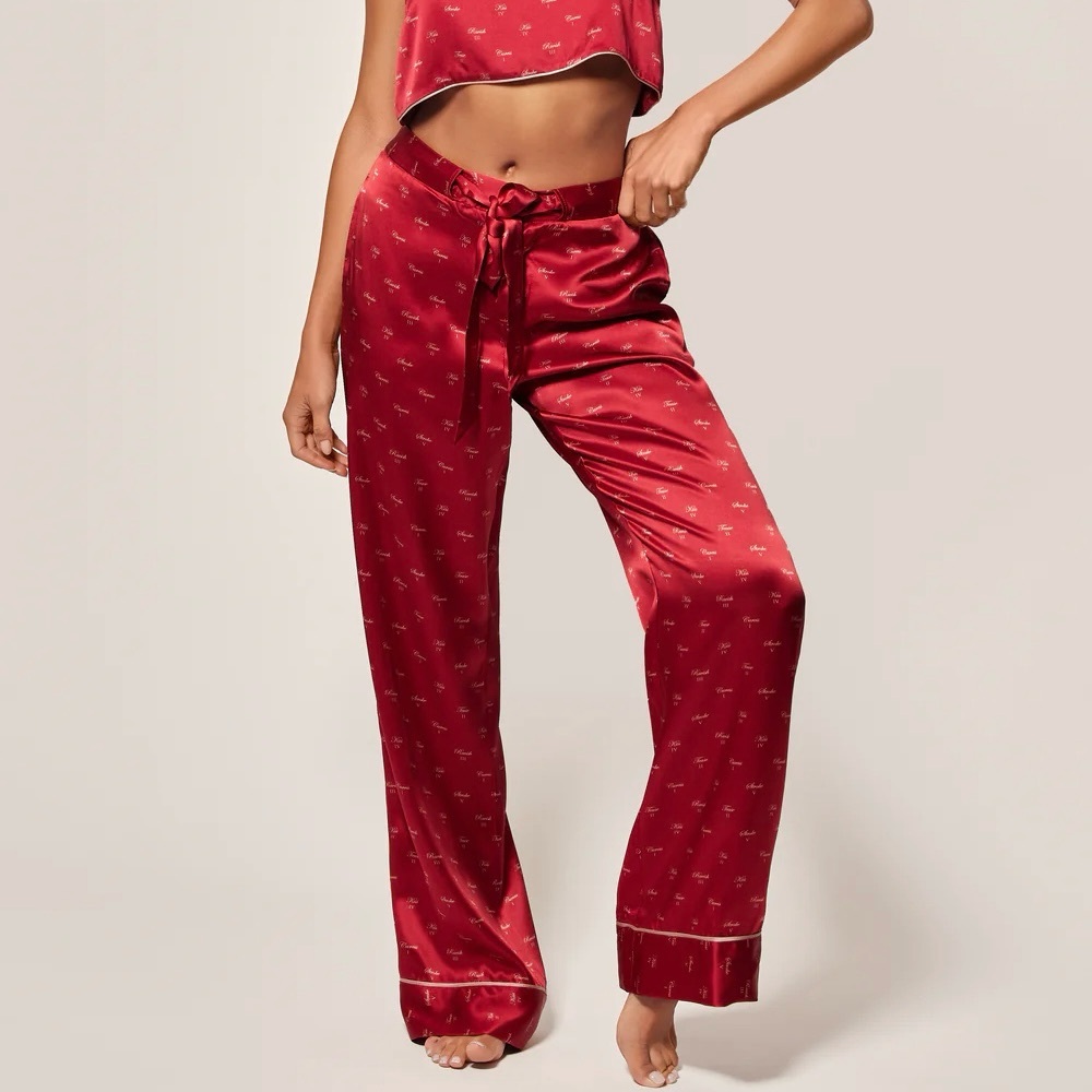 KIKI DE MONTPARNASSE SILK LOUNGE - KISS PRINT TIE UP PAJAMA PANT *IN MAUVE* - Picture 1 of 11